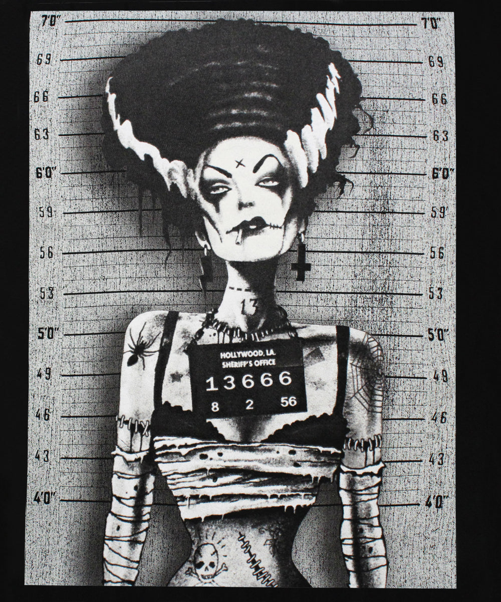 Bride of Frankenstein Mugshot Women's Fitted Funny T-Shirt - tees geek