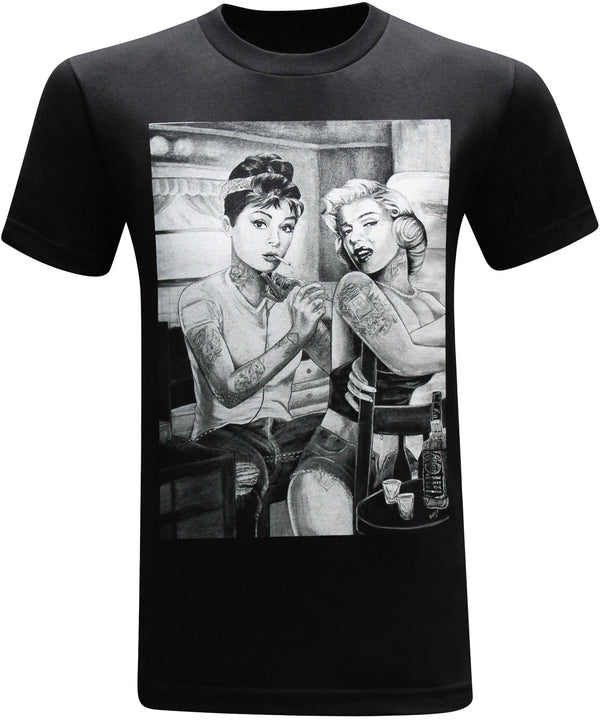 California Republic Marilyn Monroe and Audrey Hepburn Tattooed Twins Men's T-Shirt - tees geek