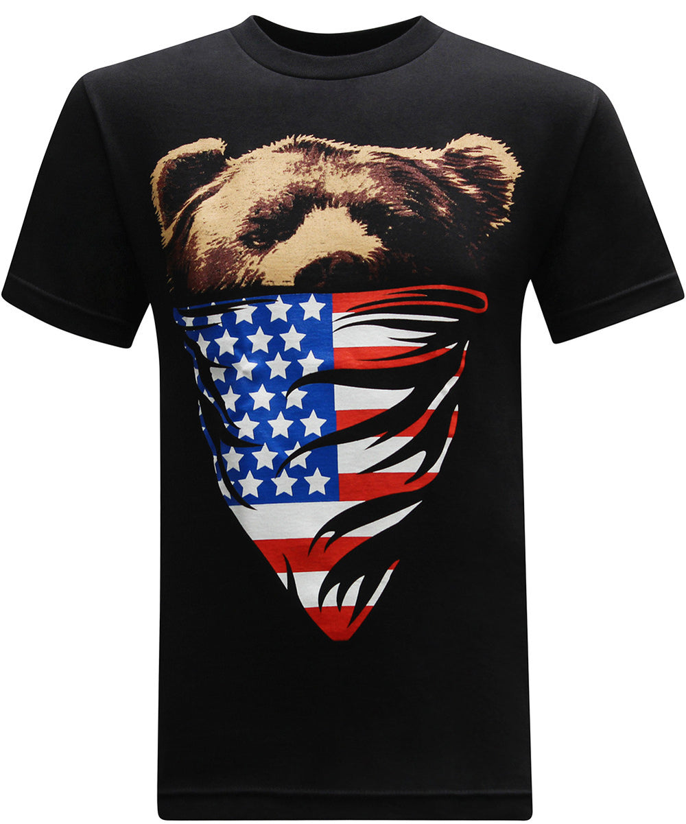 California Republic American Flag Bandana Bear Men's T-Shirt - tees geek