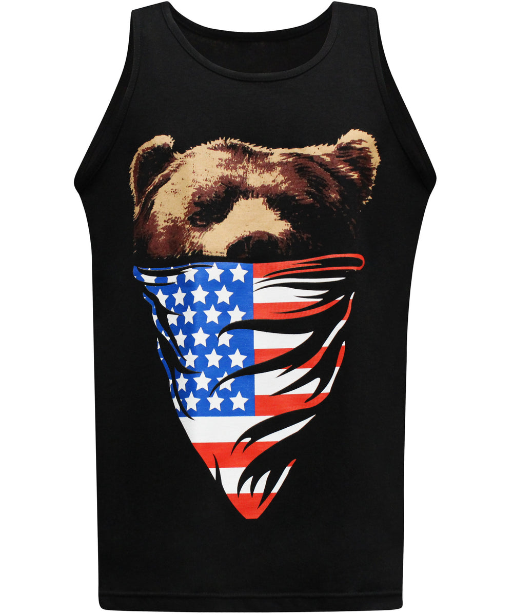 California Republic American Flag Bandana Bear Men's Muscle Tee Tank Top T-Shirt - tees geek