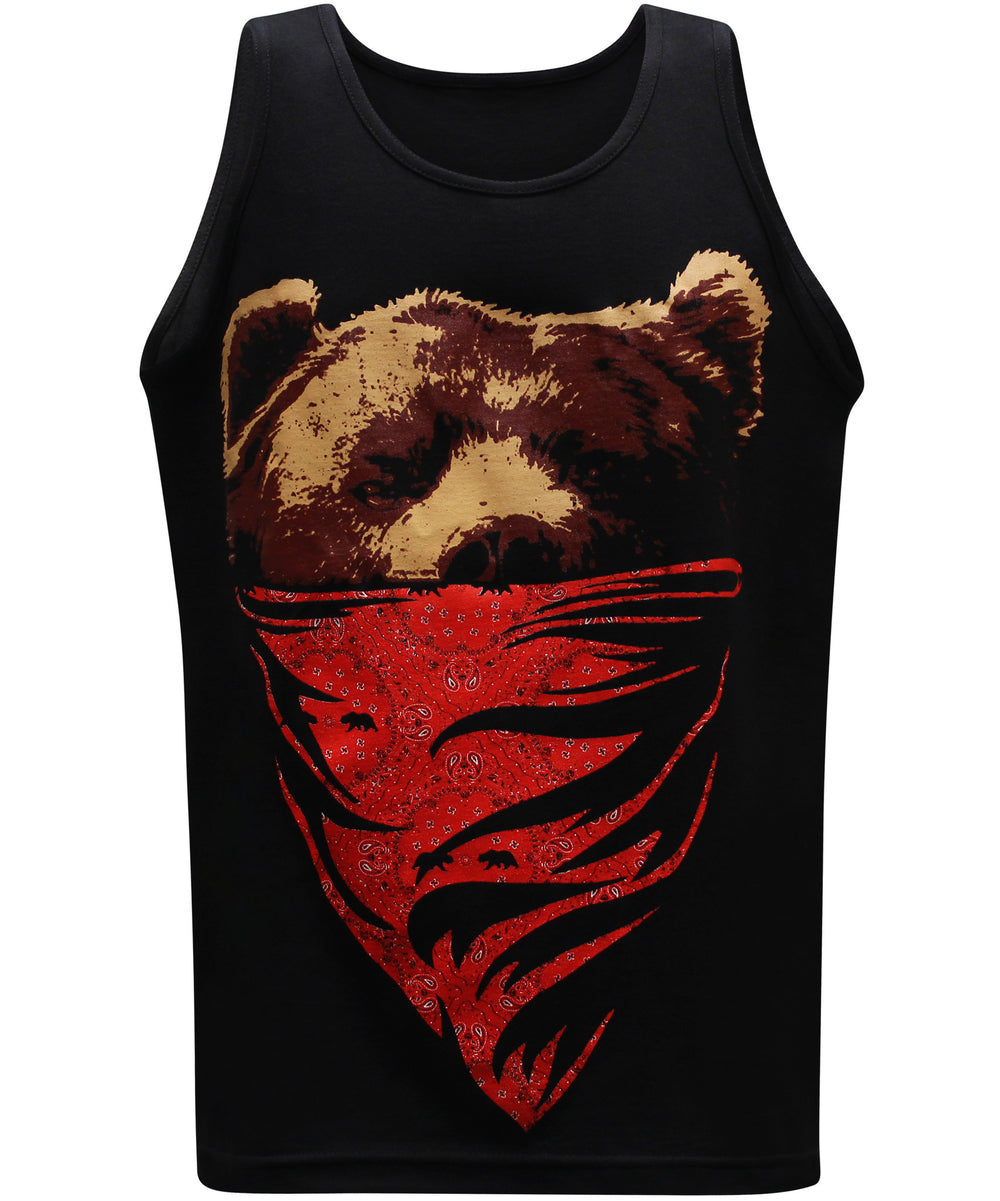 California Republic Red Bandana Bear Men's Muscle Tee Tank Top T-Shirt - tees geek
