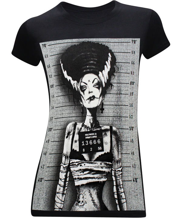 Bride of Frankenstein Mugshot Women's Fitted Funny T-Shirt - tees geek