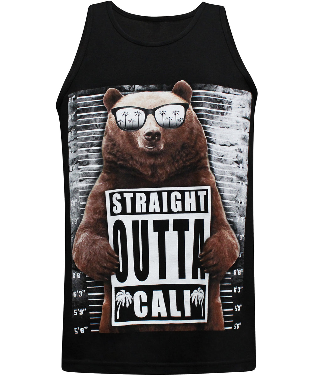 California Republic Wanted Bear Men's Muscle Tee Tank Top T-Shirt - tees geek