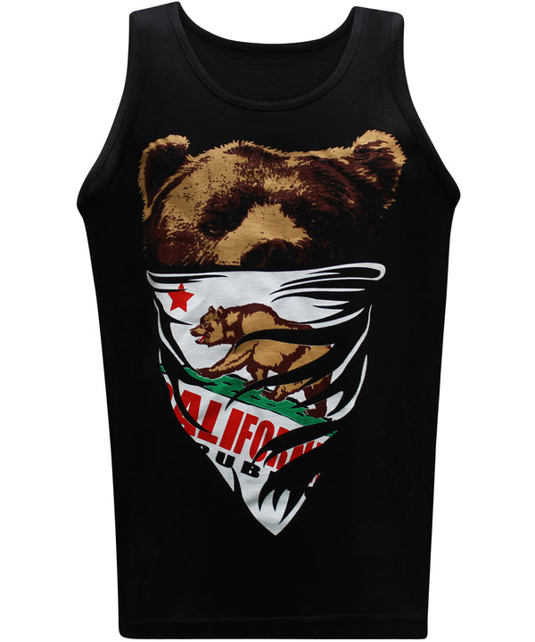 California Republic White Bandana Bear Men's Muscle Tee Tank Top T-Shirt - tees geek